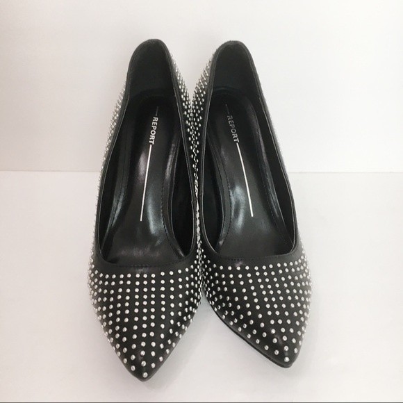 Report Women's Black Studded Stiletto Point Toe Pointy Jill Heels Pumps Size 8.5 - Picture 3 of 16